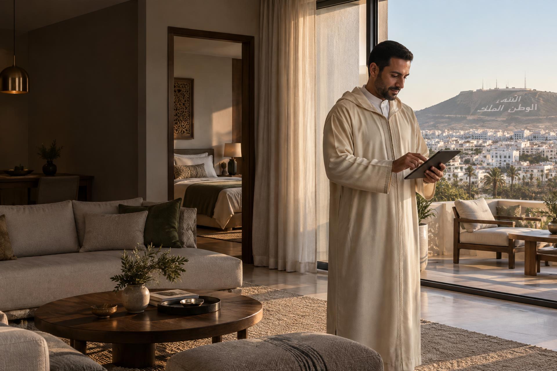 Propriétaire marocain en fouqiya dans un logement confort avec vue sur Agadir